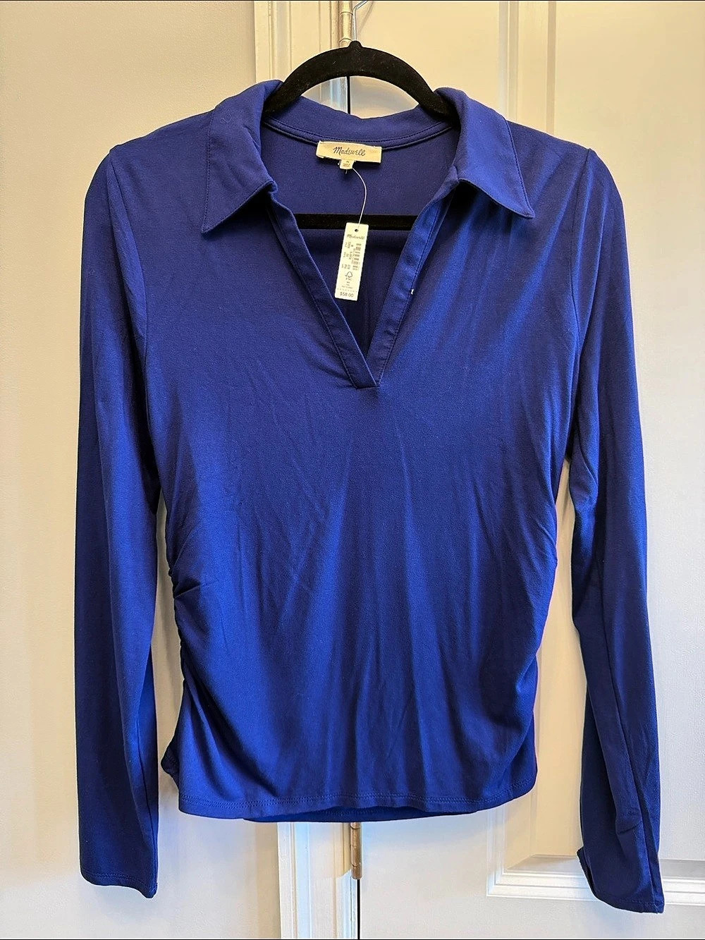Madewell Drapey Rib Long-Sleeve Polo Top Blue
